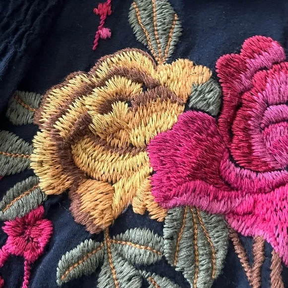 JW Los Angeles floral embroidery black cotton dress size medium - Picture 9 of 16